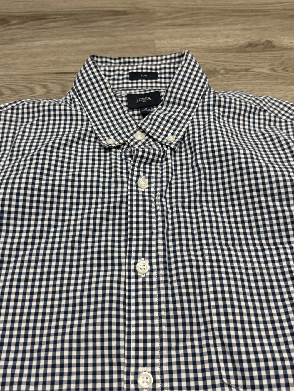 J. Crew navy blue and White Gingham Button-Down Shirt